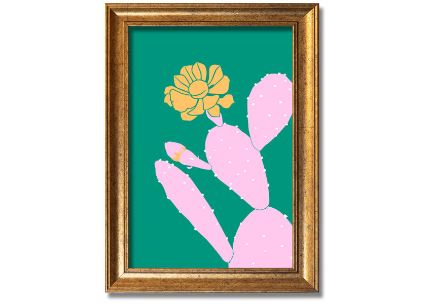 Pink Cactus With A Yellow Flower